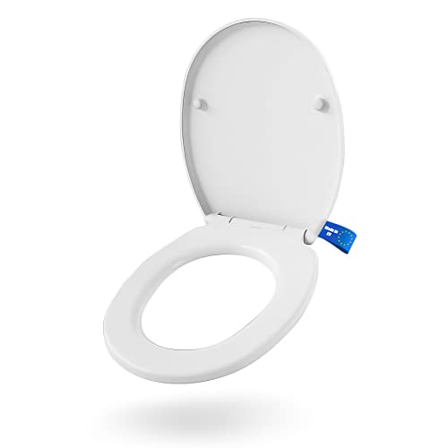BigDean Toilettendeckel mit Absenkautomatik oval - antibakterieller WC Sitz aus Duroplast weiß belastbar bis 150kg mit Schnellverschluss zum einfachen reinigen - Edelstahl Befestigung - Made in EU von BigDean