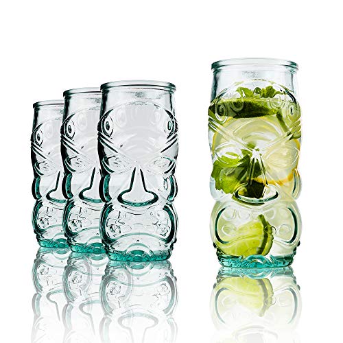 BigDean Trinkgläser im Tiki-Look Hawaii-Design 550ml [4er Set] aus 100% Recyclingglas | Partygläser für Longdrinks · Cocktails · Softdrinks & Wasser | umweltbewusst · spülmaschinenfest · langlebig von BigDean