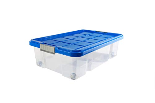 BigDean Unterbettbox mit Rollen 60x40x18 cm Box transparent, Deckel azurblau von BigDean