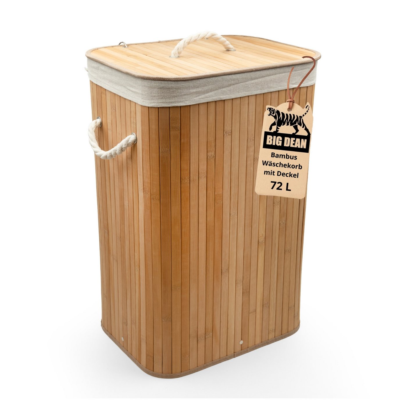 BigDean Wäschebox Bambus 72L Wäschesammler Wäschetruhe Wäschetonne Wäschekorb (1 St) von BigDean