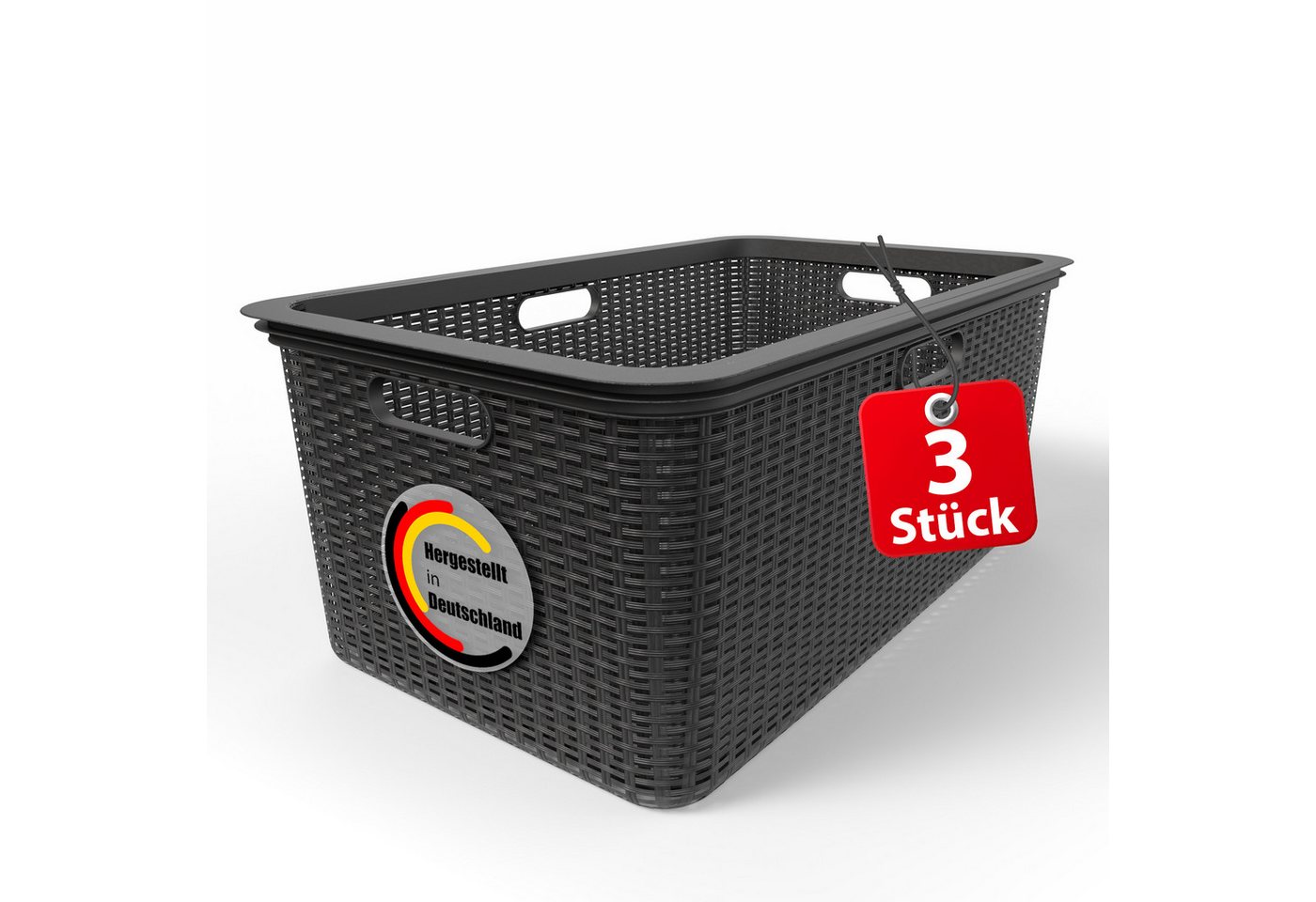 BigDean Wäschekorb 3 Stück Wäschekorb 59x39x26 cm Rattan Design Wäschewanne (3 St) von BigDean