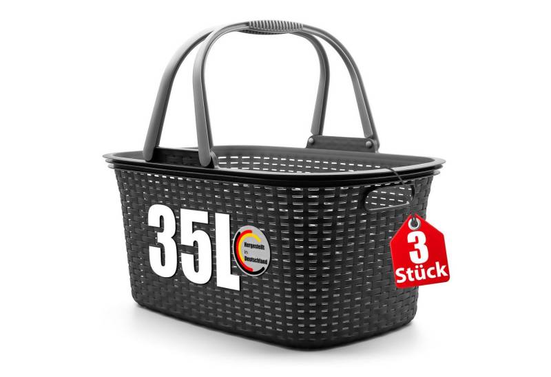 BigDean Wäschekorb 3 Stück Wäschesammler mit Henkel 35L Rattan Design Made in Germany (3 St) von BigDean