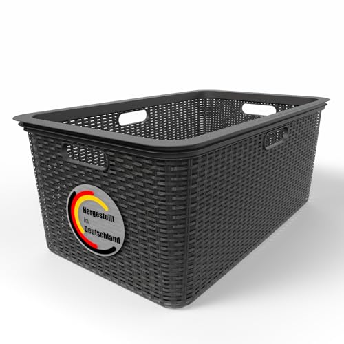 BigDean Wäschekorb 59x39x26 cm Rattan Design – Wäschewanne Made in Germany von BigDean