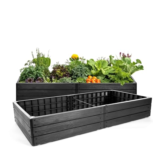 BigDean XL Hochbeet für Garten aus wetterfestem Kunststoff 150x76 cm in Anthrazit – Palettenrahmen faltbar, steckbar & stapelbar – ideal für Pflanzen, Gemüse & Kräuter – Made in Europe von BigDean