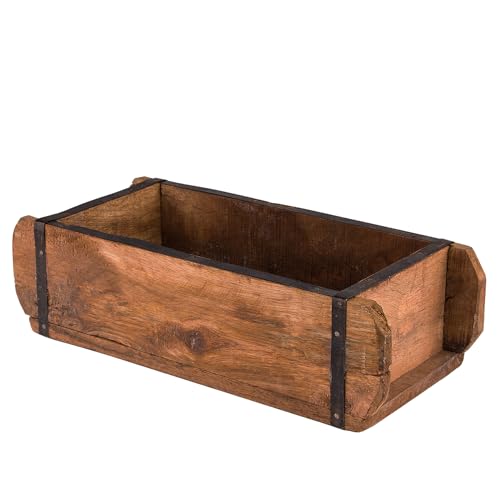 BigDean Ziegelform 32x14x9 cm - Ein-Kammer - Vintage Holzkiste mit Metallbeschlägen - Ordnungsbox Allzweckkiste - Nachbau aus Altholz - Jedes Stück ein Unikat von BigDean