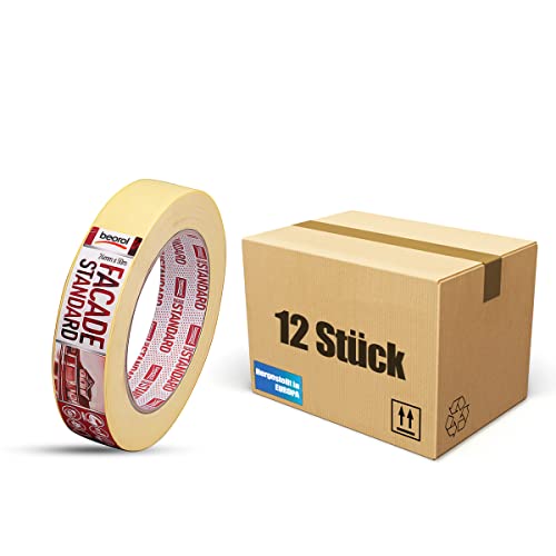 BigDean by Beorol 12x Kreppband Malerband Standard - 24mm x 50m - Malerkrepp für sauberes Abkleben im Außen- & Innenbereich - Abdeck Klebeband Abklebeband Abdeckband Maler Tape Kreppklebeband von BigDean