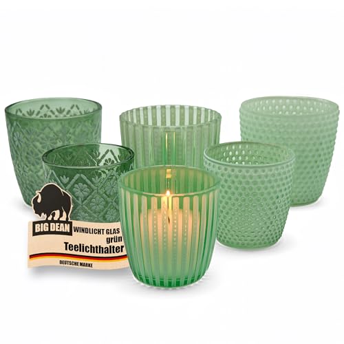 Windlicht Glas grün Teelichthalter 6er Set Teelichthalter in 3 Designs je 2 Größen Windlicht Glas grün Teelichthalter 6er Set Teelichthalter in 3 Designs je 2 Größen von BigDean