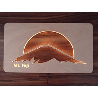 Mount Fuji Japan Holz Led Wandbild, Beleuchtung Deko, Nachtlicht, 50cmx28cm, Neu von BigHeadWood