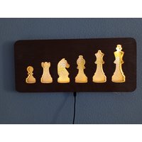 Schach Holz | Buche Led Wandbild, Chess Deco, Beleuchtung Deko, Nachlicht, 43cm X 19cm, Neu von BigHeadWood