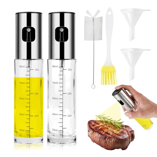 BigKego 2 Stück Ölsprüher zum Kochen 100ML Öl Sprühflasche Olivenöl Sprüher Öl Spray Öl Zerstäuber mit Backpinsel Flaschenbürste und Trichter für Salat Grillen Backen von BigKego