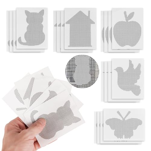 BigKego 20 Stück Fliegengitter Reparatur Set Selbstklebend Insektennetz Reparaturpflaster Fenster Moskitonetz Reparaturband für Zelt Fenster Tür Loch (5 Muster) von BigKego