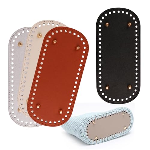 BigKego 4 Stück Taschenboden zum Häkeln Oval PU Leder Taschenboden mit Löchern Stricken Taschenboden Kunstleder Boden für DIY Strickbeutel Schultertasche Handtasche 4 Farbe 22x10cm von BigKego
