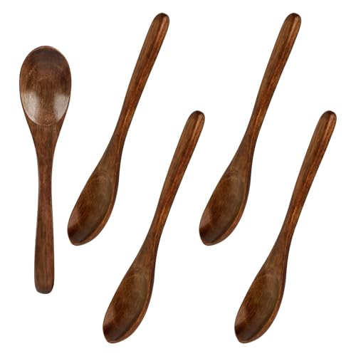 BigKego 5 Stück Holzlöffel Klein Suppenlöffel Teelöffel Holz Honiglöffel Esslöffel Küchenzubehör für Heiße Schokolade Tee Kaffee Honig Suppe Reis Mischen Rühren von BigKego