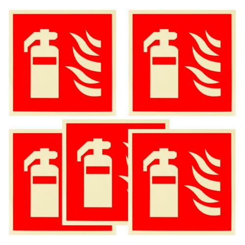 BigKego 5 Stück Schild Feuerlöscher Nachleuchtend Selbstklebend PVC Brandschutzschild Feuerlöscher Aufkleber 15 x 15 cm Symbolschild Feuerlöscher für Haus Büro Baustelle Lagerhaus Auto von BigKego