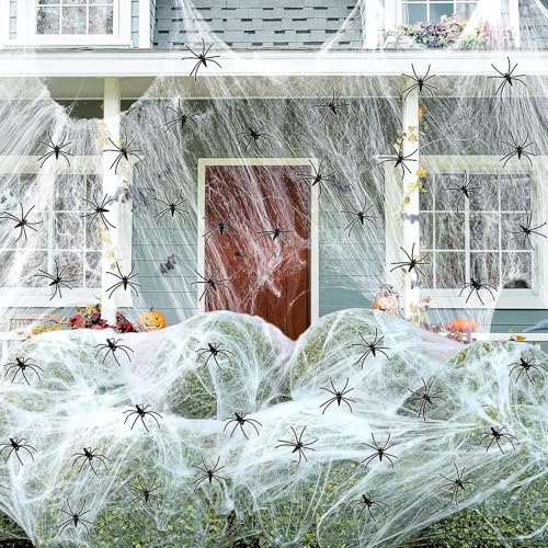 BigKego Halloween Spinnennetz 100g mit 60 Künstliche Spinnen Weiß Spinnweben Dekorationen für Halloween Party Garten Gruselig Deko BigKego Halloween Spinnennetz 100g mit 60 Künstliche Spinnen Weiß Spinnweben Dekorationen für Halloween Party Garten Gruselig Deko von BigKego