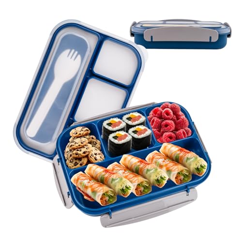 BigKego Lunchbox 1000 ML Brotdose mit 4 Fächern Auslaufsichere Bento Box Frühstücksbox Meal Prep Box Snackbox BPA Frei für Schule Büro Picknick und Reisen (Blau) von BigKego