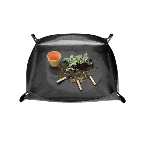 BigKego wasserdichte Pflanzen Gartenmatte Faltbare Umtopfmatte 100x100cm Pflanzmatte Garten Arbeitsmatte Schwarz PE Pflanzunterlage für Umtopf Sukkulenten Sämling von BigKego