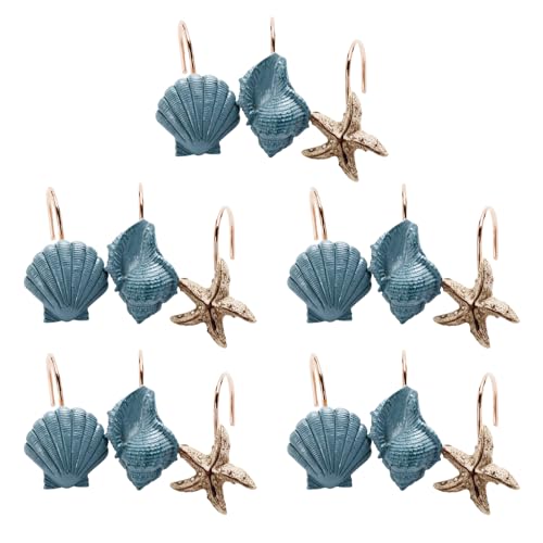 15 x Muschel Duschvorhanghaken, Seestern-Conch-Hängering, rostfreie dekorative Harzhaken, dekorative Muschel-Vorhangringe von BigKing