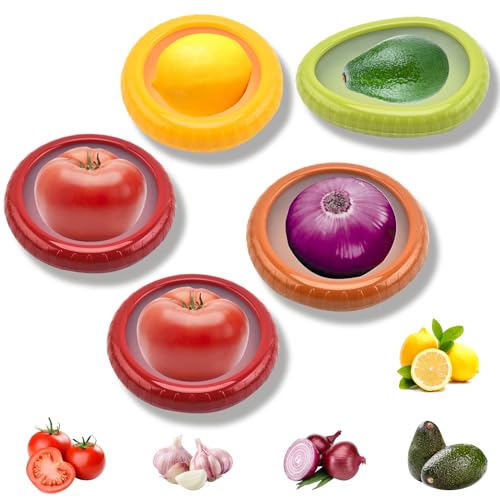 BigKing Avocado-Aufbewahrungsbehälter-Set aus Silikon, wiederverwendbar, für Obst und Gemüse, für Kühlschrank, Avocado, Apfelhalter, Zwiebelaufbewahrungsbehälter, Tomatenschoner und Zitronenhalter, von BigKing