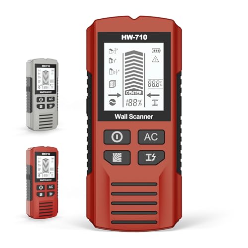 BigKing 5 in 1 Wanddetektor mit LCD-Display und akustischem Alarm, hochpräziser Sensor, Schnellscan zur Erkennung von Metallrohren und Drähten unter Spannung in Wänden und Decken (rot) von BigKing