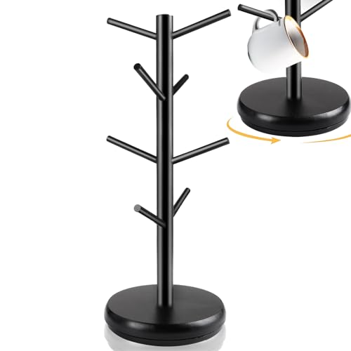BigKing Becherbaum mit 8 Haken, Tassenhalter für Kaffeetassen Tisch aus schwarzem Bambus + PP, Tassenhalter für Bar, Küche, Wohnzimmer, Teehaus (46 x 18,4 x 18,4 cm) von BigKing