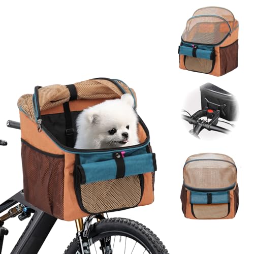BigKing Fahrradtasche für Haustiere, Fahrradkorb vorne für Hunde, Faltbarer Fahrradkorb, geeignet für Outdoor-Reiten und Camping mit Haustieren (Orange) von BigKing