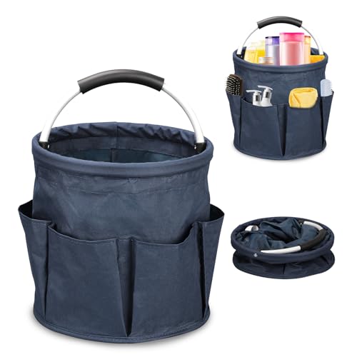 BigKing Faltbare Aufbewahrungstasche für Reinigungseimer, zusammenklappbarer Reinigungskorb aus Oxford-Gewebe, mit 6 Außentaschen, Reinigungszubehör (Dunkelgrau) von BigKing