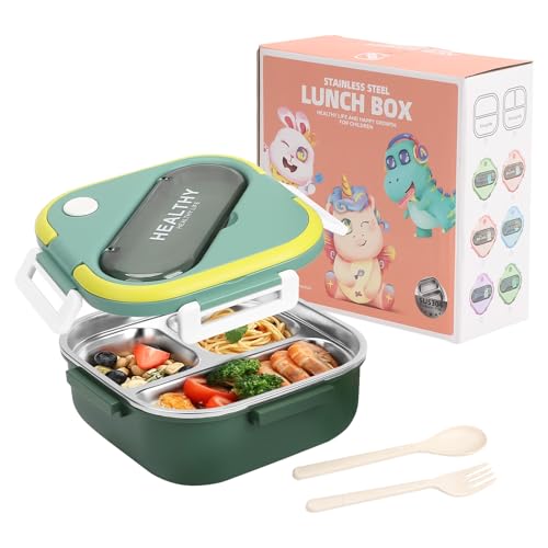 BigKing Lunchbox Bento Box, Lunchbox, versiegelte Lunchbox aus Edelstahl, auslaufsicher, kontrastierende Farben und einfache Stile (Grün) von BigKing