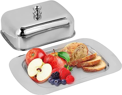 Butterdose, Edelstahl Butterkäse Dish Tray Box Lebensmittellagerung Dessert Container Keeper mit Deckel von BigKing