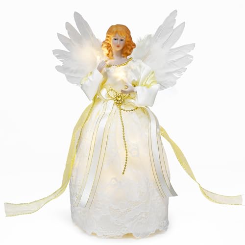 Engels-Topper für Weihnachtsbaum, Baumspitze, Innendekoration mit Federflügeln, 30,5 cm (weißer Engel) von BigKing