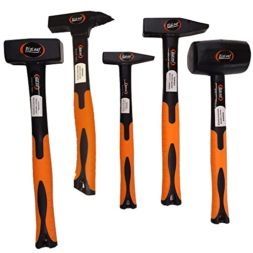 5 tlg Hammer Set 500 g 200 g 100 g Schlosserhammer Fäustel 1 Kg Gummihammer Antivibrationsgriff Hämmer-Set Fiberglas Hammer Satz Fiberglas griff vibrationsarm von BigLeaf