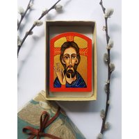 Jesus Christus Handgemalte Ikonenminiatur | Ostergeschenk Religiöses Geschenk Reisegröße Icon Holz-Souvenir Orthodoxe Heilige von BigLoveSmallIcons