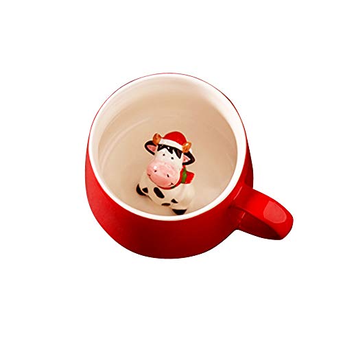 Süße Keramik KuhTasse Neuartige 3D Tier Kaffeetasse, Espresso Tassen mit Weihnachtskuh Kindertassen für Tee Milch Tassen Personalisierte Geburtstagsgeschenke für Frauen Mädchen Freunde von BigNoseDeer