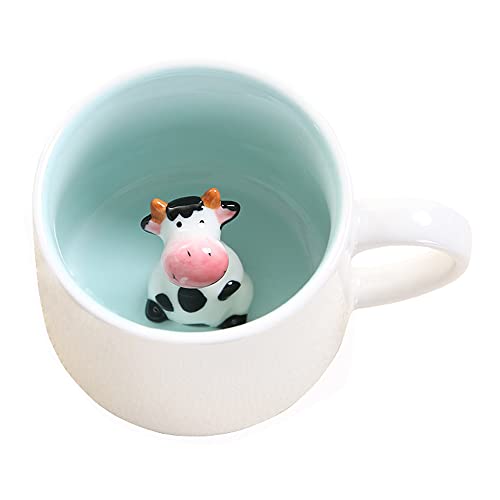 Süß Kuh Kaffeebecher, Tasse aus Keramik mit 3D Tier,Morgen-Schale für Tee, Milch, Morgengetränk und Hochzeiten, Geburtstage Weihnachtsbecher Geschenk von BigNoseDeer