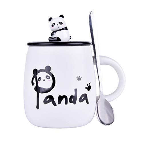 Panda Becher Niedliche Keramik-Kaffeetasse mit 3D Panda Deckel und Löffel, Süße Tassen Neuheit Kaffee Tee Milch Weihnachtsbecher für Frauen Mädchen Jungen von BigNoseDeer