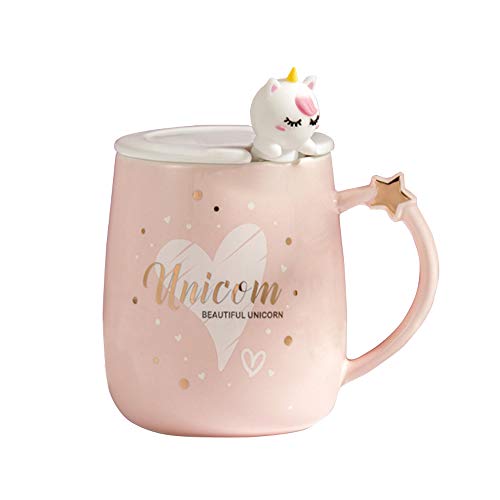 Einhorn Geschenke für Mädchen Rosa Einhorn Tasse, Keramik Kaffee Kinderbecher mit Süße Einhornlöffel Geschenke Für Frauen Freundin, Neuheit Tasse Kaffee Geburtstagsgeschenke Weihnachtsgeschenke 380 ml von BigNoseDeer