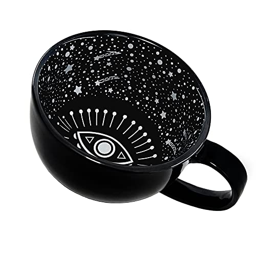 Schwarz Hexen-Kaffeetasse, Böse Augen Keramische Teetasse, 15oz Halloween Kessel Kaffeebecher für gruseliges Geschenk, Mitternacht Überdimensioniert Suppenbecher, Halloween-Hexengebräu Gothic-Dekor von BigNoseDeer