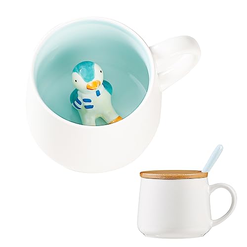 Süße Sachen Keramik Pinguine Kaffeetasse Teetasse Mit Deckel Löffel Lustige Tassen Geschenke für Frauen Kaffeebecher Porzellan 3D Tasse Personalisiert Cappuccino Tassen Freundin Jahrestag Geschenk von BigNoseDeer