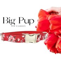 Red Floral Custom, Hundehalsband, Mädchen, Personalisiert, Graviert, Niedlich, Designer, Welpe, Katze, Haustier, Klein, Mittel, Groß, Mode, Stoff von BigPupPetFashion