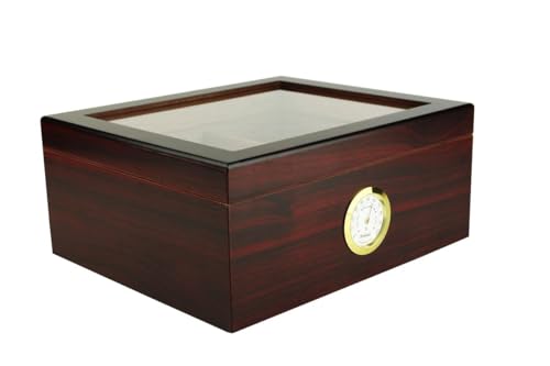 BigSmoke Zigarren Humidor mit Glasdeckel und Zedernholz Furnier, Befeuchter, Hygrometer und Trennwand - Schöne Zigarrenkiste für Einsteiger und Zigarrenliebhaber - Braun von BigSmoke