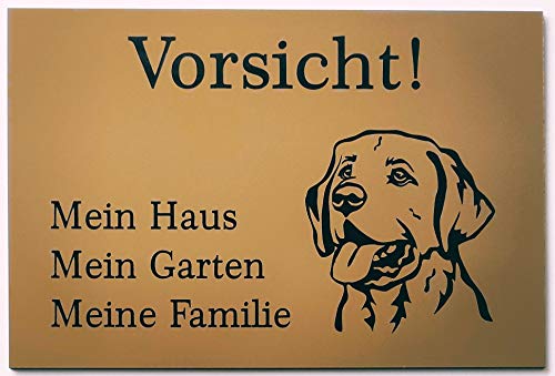BigTrend24 Warnschild Vorsicht Labrador Schild Hundeschild Haus Garten Familie Gold (30x20cm Selbstklebend) von BigTrend24