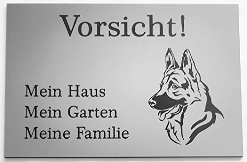 BigTrend24 Warnschild Vorsicht Schäferhund Schild Hundeschild Haus Garten Familie Silber (15x10cm Selbstklebend) von BigTrend24
