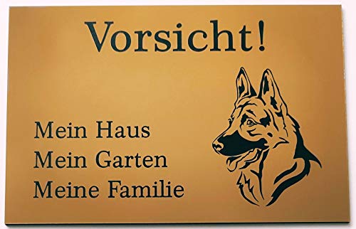 BigTrend24 Warnschild Vorsicht Schäferhund Schild Hundeschild Haus Garten Familie Gold (20x15cm 4 Löcher Ecke) von BigTrend24