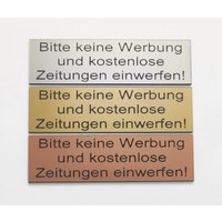 Briefkastenschild - Bitte Keine Werbung Und Kostenlose Zeitungen Selbstklebend 3 Farben von BigTrend24