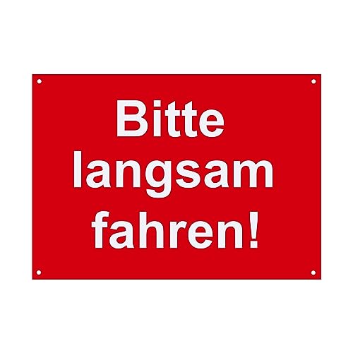 Hinweis Schild - Bitte langsam fahren - Warnschild aus Kunststoff - Graviertes Schild in verschiedenen Größen (Rot) von BigTrend24