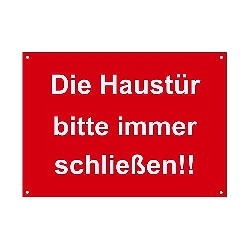 Hinweis Schild - Die Haustür bitte immer schließen - Warnschild aus Kunststoff - Graviertes Schild in verschiedenen Größen (Rot) von BigTrend24