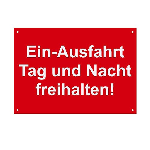 Hinweis Schild Einfahrt und Ausfahrt Tag Und Nacht Freihalten Warnschild aus Kunststoff - Graviertes Schild in verschiedenen Größen (Rot) von BigTrend24