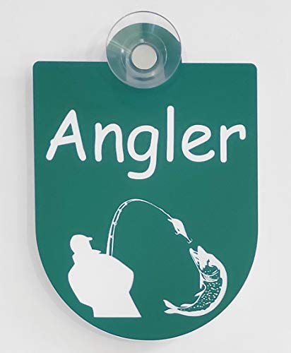 Hinweis Schild Saugnapfschild Angler Petri Angeln Gravur Grün Kunststoff 90x125mm (Angler) von BigTrend24