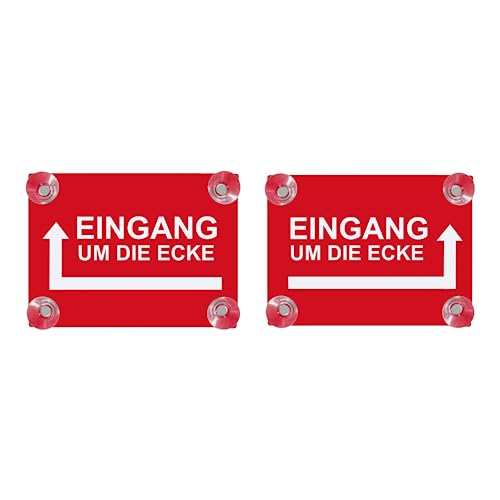 Hinweis Schild Saugnapfschild Eingang um die Ecke Gravur Kunststoff 200x150mm Rot von BigTrend24
