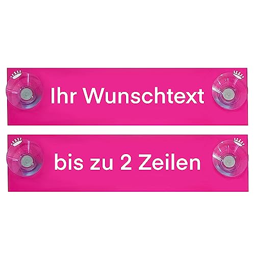 Hinweis Schild Saugnapfschild Wunschtext Auto Schild Pink 200x50 mm (Ihr WUNSCHTEXT) von BigTrend24